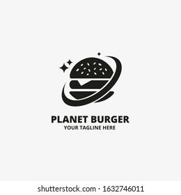 Planet Burger Logo Design Template.  Illustration vector graphic of  Concept Symbol Planets And Burger. Perfect for Fastfood restaurant logo. corporate brand identity. culinary. food truck. cafe.