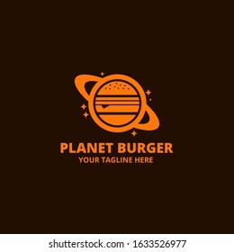 Planet Burger Logo Design Template.  Illustration vector graphic of  Concept Symbol Planets And Burger. Perfect for Fastfood restaurant logo. corporate brand identity. culinary. food truck. cafe.