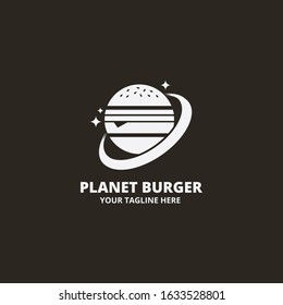 Planet Burger Logo Design Template.  Illustration vector graphic of  Concept Symbol Planets And Burger. Perfect for Fastfood restaurant logo. corporate brand identity. culinary. food truck. cafe.