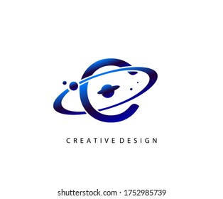 Planet C Letter. Round ring shape business logo design template.circle ring logo, cosmic planet symbol,alphabet,corporate identity symbol concept.