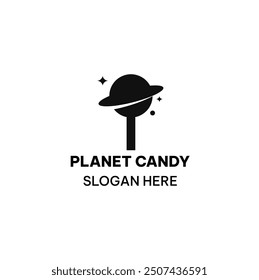 Planet candy logo template in flat style. Lollipop and saturn vector illustration