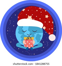 Planet in the cap of Santa Claus. Present. Earth. Constellation. Vector.