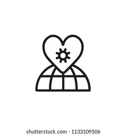 Planet care line icon. Globe, heart, gear. Environment protection concept. Can be used for topics like ecology, industry, sustainability
