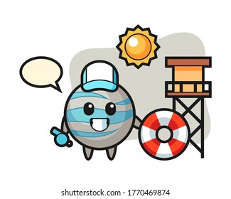 Planet cartoon as a beach guard