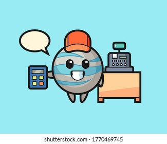 Planet cartoon as a cashier