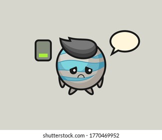 Planet cartoon doing a tired gesture