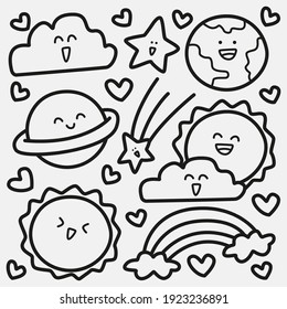 planet cartoon doodle design for wallpaper, stickers, coloring books, pins, emblems, logos and more
