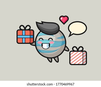 Planet cartoon giving the gift