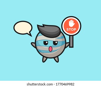 Planet cartoon holding a stop sign