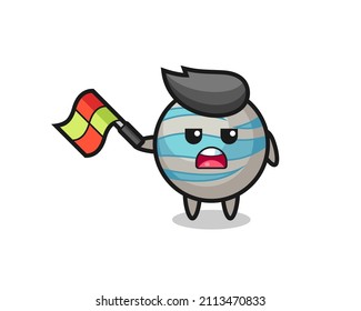 planet cartoon as the line judge hold the flag up at a 45 degree angle , cute style design for t shirt, sticker, logo element