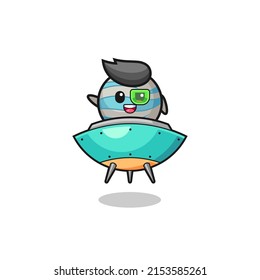 planet cartoon riding a future spaceship , cute design