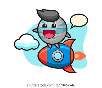Planet cartoon riding a rocket