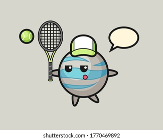 Planet cartoon as a tennis player