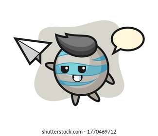Planet cartoon throwing paper airplane