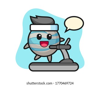 Planet cartoon walking on the treadmill