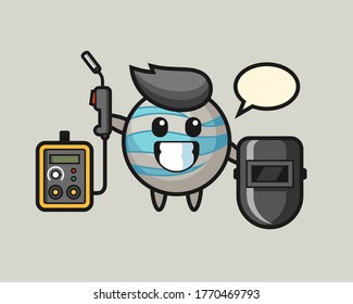 Planet cartoon as a welder