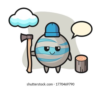 Planet cartoon as a woodcutter