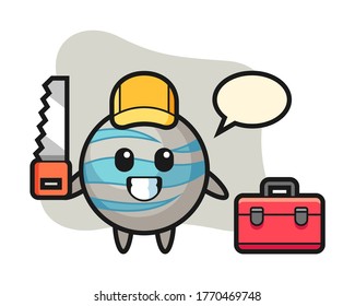 Planet cartoon as a woodworker