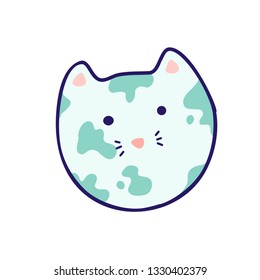 Planet - cat head, japanese style, kawaii illustration
