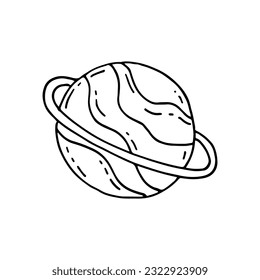 A planet is a celestial body that orbits around a star. Doodle. Vector illustration. Hand drawn. Outline.