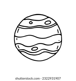 A planet is a celestial body that orbits around a star. Doodle. Vector illustration. Hand drawn. Outline.