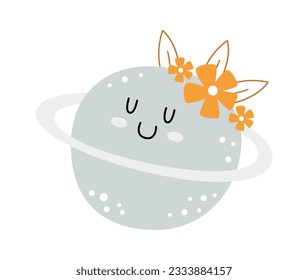 Carácter Planeta Con Ilustración Vector De Flores