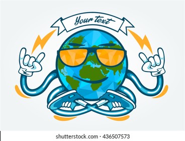 Planet character vector illustration Green Earth, tourism, travel 