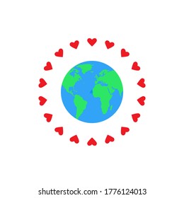 Planet  circle with hearts on a white background, vector illustration