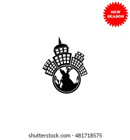 Planet city vector icon isolated on white background.