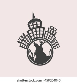 Planet city web icon. Isolated illustration