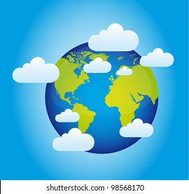 planet with clouds over blue background. vector