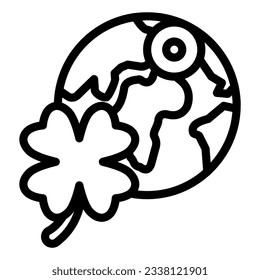 Planet with clover line icon. Globe Earth with shamrock outline style pictogram on white background. Ecology signs with clover and planet for mobile concept and web design. Vector graphics
