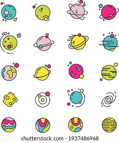 planet collection: icons, icons, lines