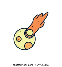 Planet with comet line fill style icon of Space futuristic cosmos outside universe astronomy adventure and exploration theme Vector illustration
