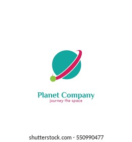Planet Company Logo Design Template. Flat Style
