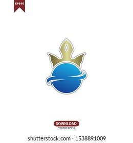 Planet concept combine with king crown logo vector template design