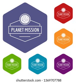 Planet concept icons vector colorful hexahedron set collection isolated on white 