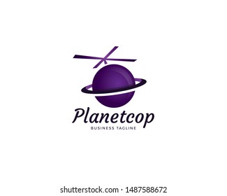 Planet copter logo design. Drone world logo icon design. Space aviation, Creative vector logo concept. World universe logotype