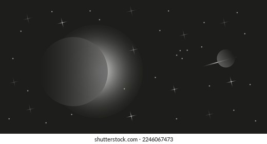 planet covered moon background, stars in the dark, eclipse vector