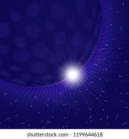 Planet with craters and stars in dark outer space. Vector illustration.