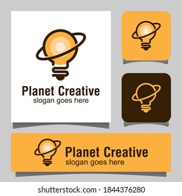 planet creative logo with bulb lamp vector