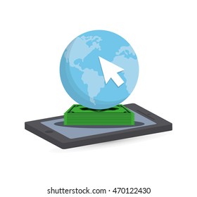 planet cursor bills smartphone online payment shopping ecommerce icon. Flat illustration. Vector graphic