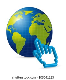 planet with cursor hand isolated over white background. vector