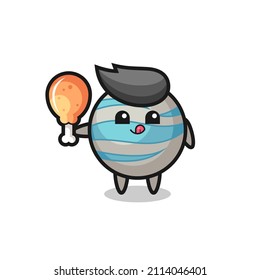 planet cute mascot is eating a fried chicken , cute style design for t shirt, sticker, logo element