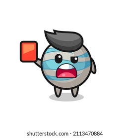 planeta linda mascota como árbitro dando una tarjeta roja , diseño de estilo lindo para camiseta, pegatina, elemento logo