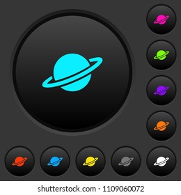 Planet dark push buttons with vivid color icons on dark grey background
