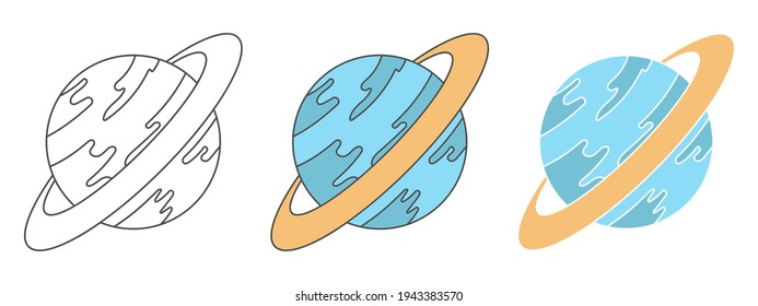 planet design vector. clipart cartoon illustration. black and white outline element