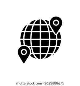 Planet with Digital Grid Black Filled Icon Futuristic Map Style
