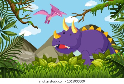 A Planet of Dinosaur in Beautiful Nature illustration