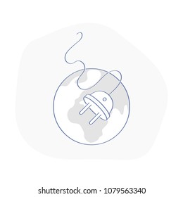 The planet is disconnected from the electrical outlet. Error page, 404 icon, offline, lack of electricity, internet problems, the connection is broken or Earth Day. Flat outline vector illustration.